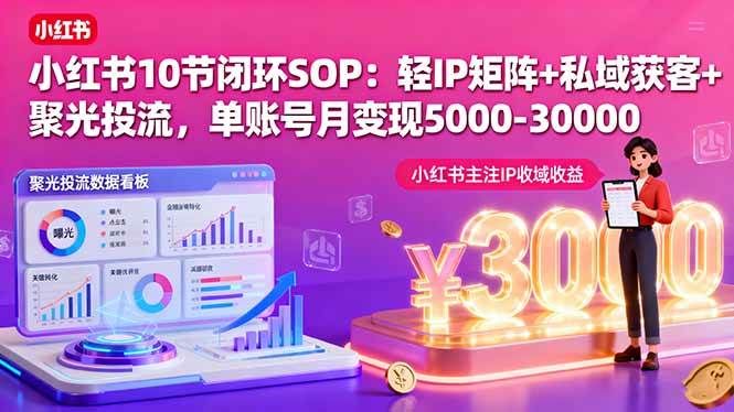 小红书10节闭环SOP：轻IP矩阵+私域获客+聚光投流，单账号月变现5000-30000 -1
