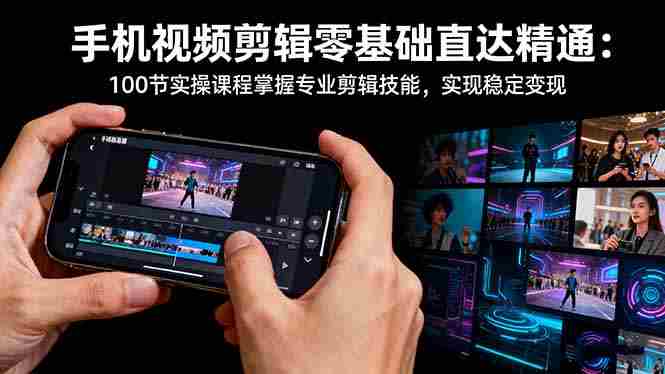 (16466期)手机视频剪辑零基础直达精通:100节实操课程掌握专业剪辑技能,实现稳…