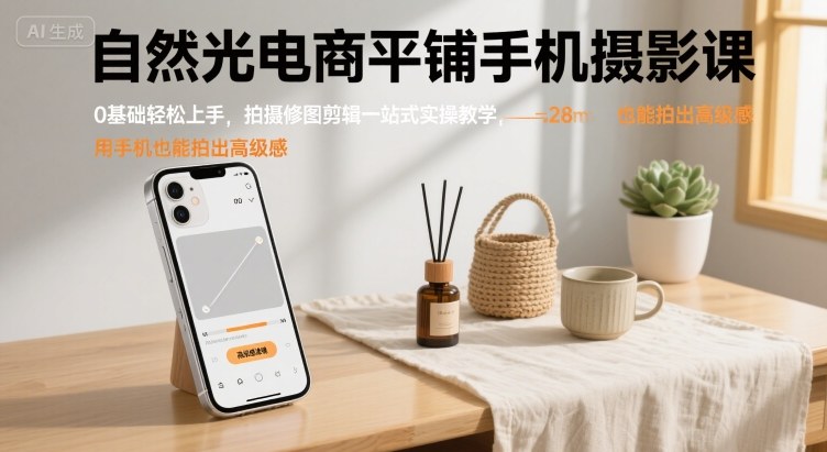自然光电商平铺手机摄影课，0基础轻松上手，拍摄修图剪辑一站式实操教学，用手机也能拍出高级感 -1