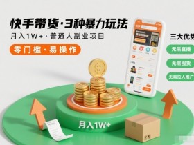 快手带货3种暴力玩法,月入1W+,无需直播、无需囤货、无需拉人推广,适合普通人副业项目