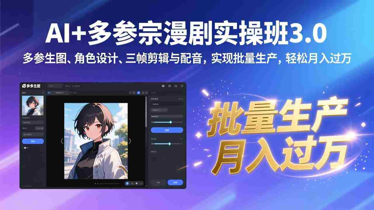 (17283期)AI+多参宗漫剧实操班3.0:多参生图、角色设计、三帧剪辑与配音,实现批量生产,轻松月入过万