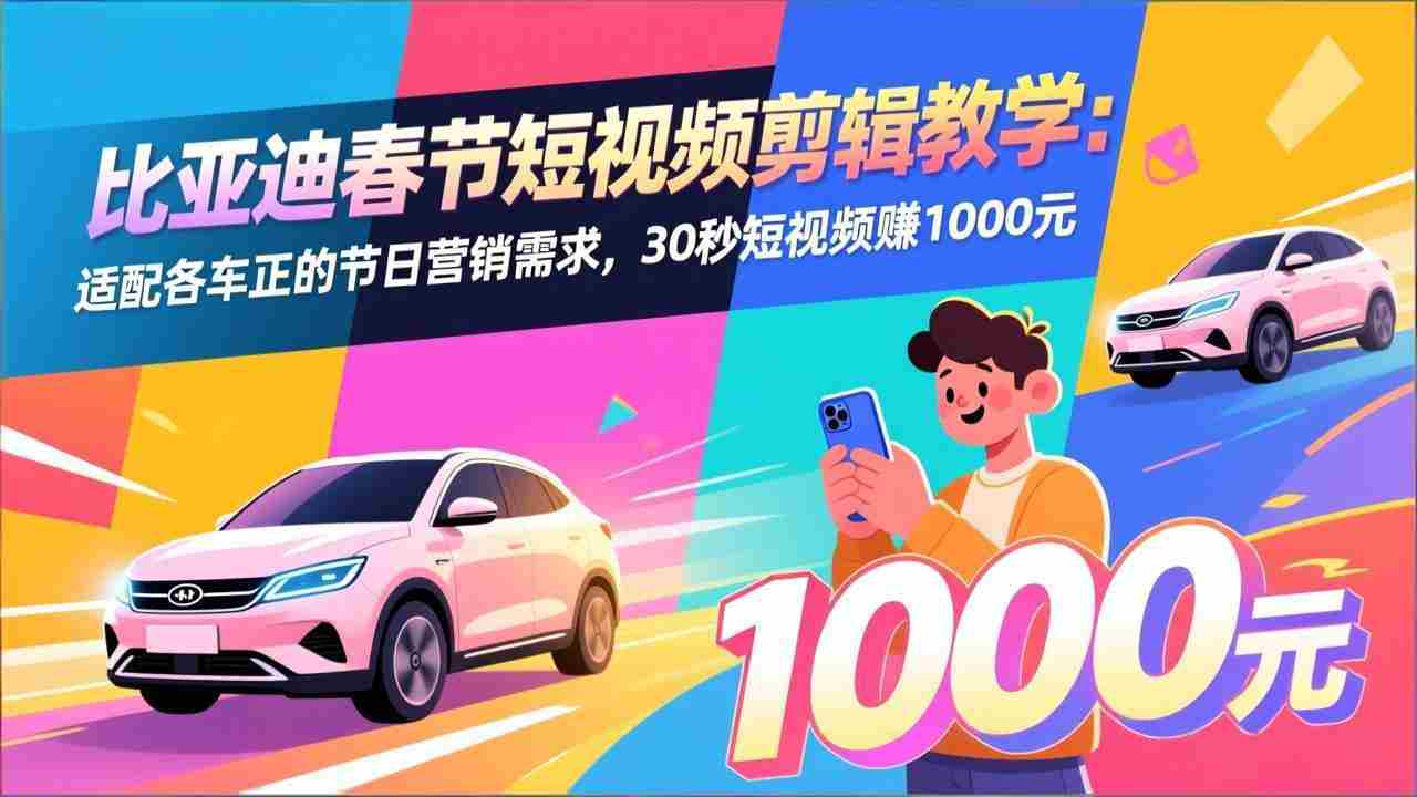 (17320期)比亚迪春节短视频剪辑教学:适配各车企的节日营销需求,30秒短视频赚1000元
