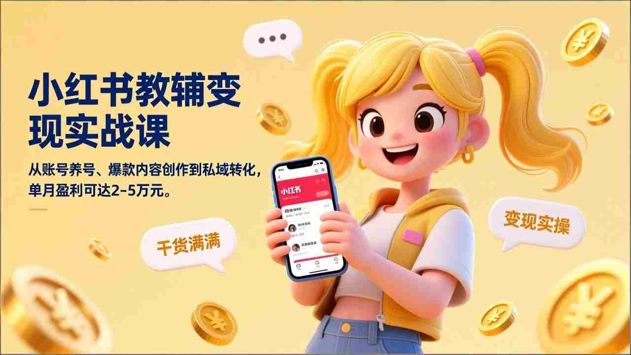 (17334期)小红书教辅变现实战课,从账号养号、爆款内容创作到私域转化,单月盈利可达2-5万元