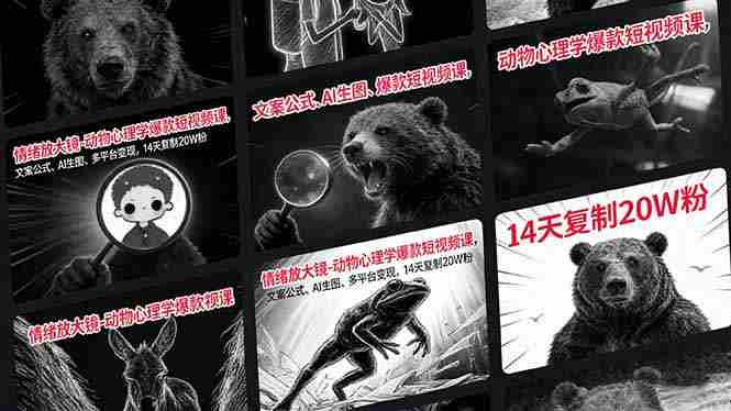 (17376期)情绪放大镜-动物心理学爆款短视频课,文案公式、AI生图、多平台变现,14天复制20W粉