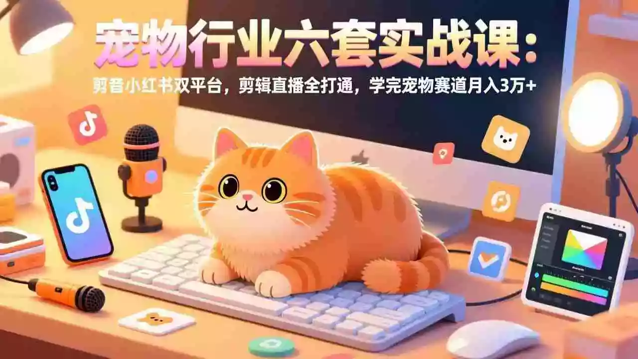 （17410期）宠物行业六套实战课：抖音小红书双平台，剪辑直播全打通，学完宠物赛道月入3万+