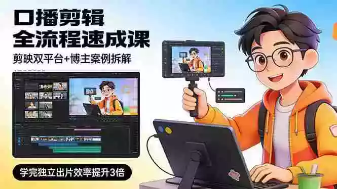 (17420期)口播剪辑全流程速成课,剪映双平台+博主案例拆解,学完独立出片效率提升3倍