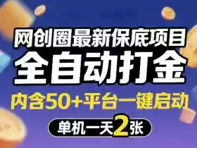 网创圈最新保底项目,全自动打金,内含50+平台一键启动,单机一天2张+【揭秘】