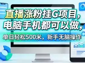 直播涨粉挂G项目,电脑手机都可以做,单日轻松500米,新手无脑操作【揭秘】