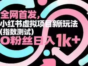 全网首发,小红书虚拟项目新玩法(指数测试),0粉丝日入1k+,整个玩法完整拆解!