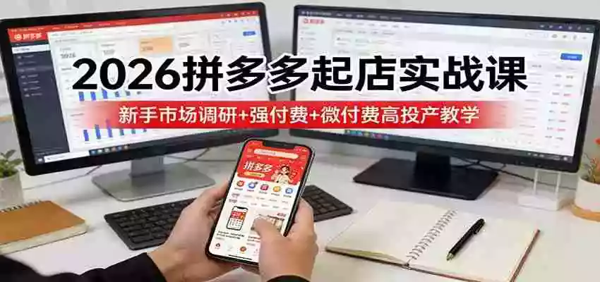 2026拼多多起店实战课:新手市场调研+强付费+微付费高投产教学