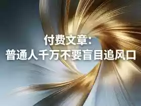 付费文章:普通人千万不要盲目追风口
