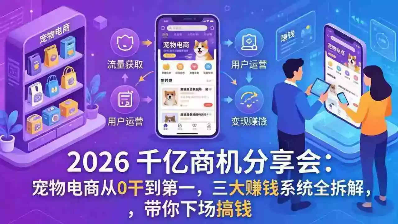 (17726期)2026 千亿商机分享会:宠物电商从0干到第一,三大赚钱系统全拆解,带你下场搞钱