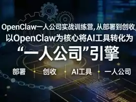OpenClaw小龙虾+一人公司实战训练营,从部署到创收,将AI工具转化为“一人公司”引擎,低成本变现