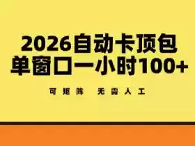 2026自动卡顶包玩法,单窗口一小时100+,可矩阵操作,无需人工【揭秘】