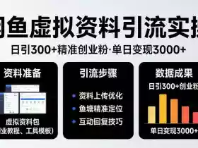 靠闲鱼虚拟资料引流,日引300+精准创业粉,单日变现3k+实操【揭秘】