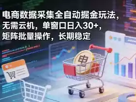 独家电商数据采集全自动掘金玩法,无需云机,单窗口日入30+,矩阵批量操作,长期稳定【揭秘】