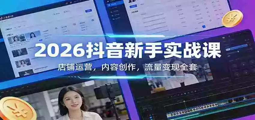 2026抖音新手实战课:店铺运营,内容创作,流量变现全套