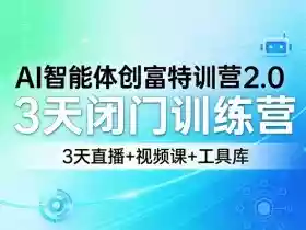 AI智能体创富特训营2.0,3天闭门训练营,3天直播+视频课+工具库