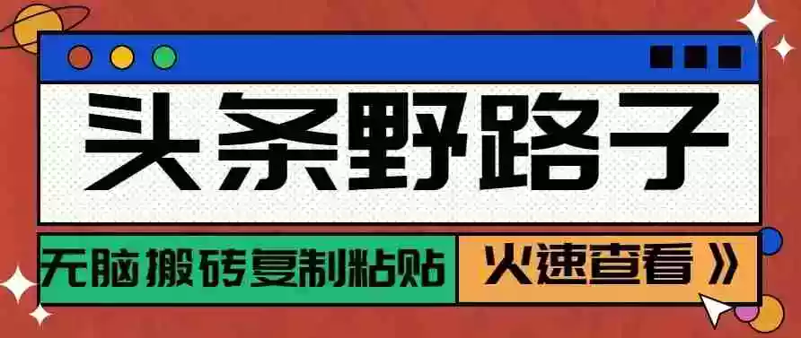 头条单账号日收益300+野路子玩法赛道,无脑搬砖复制粘贴,保姆级教程