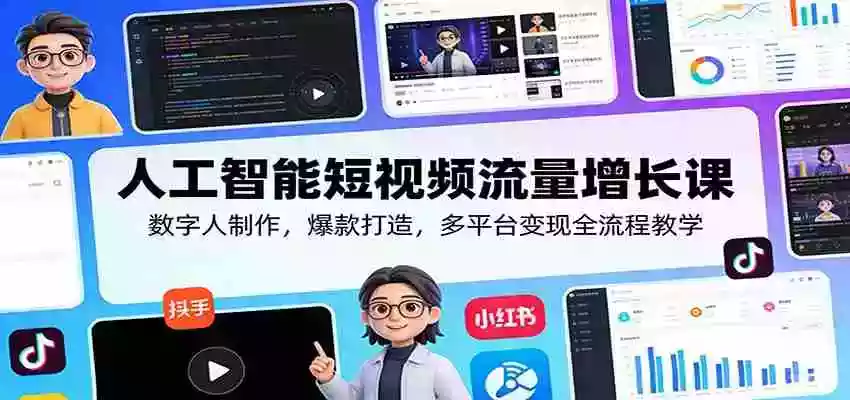 人工智能短视频流量增长课:数字人制作,爆款打造,多平台变现全流程教学