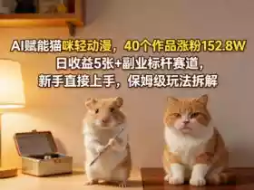 AI赋能猫咪轻动漫,40个作品涨粉152.8W,日收益5张+副业标杆赛道,新手直接上手,保姆级玩法拆解
