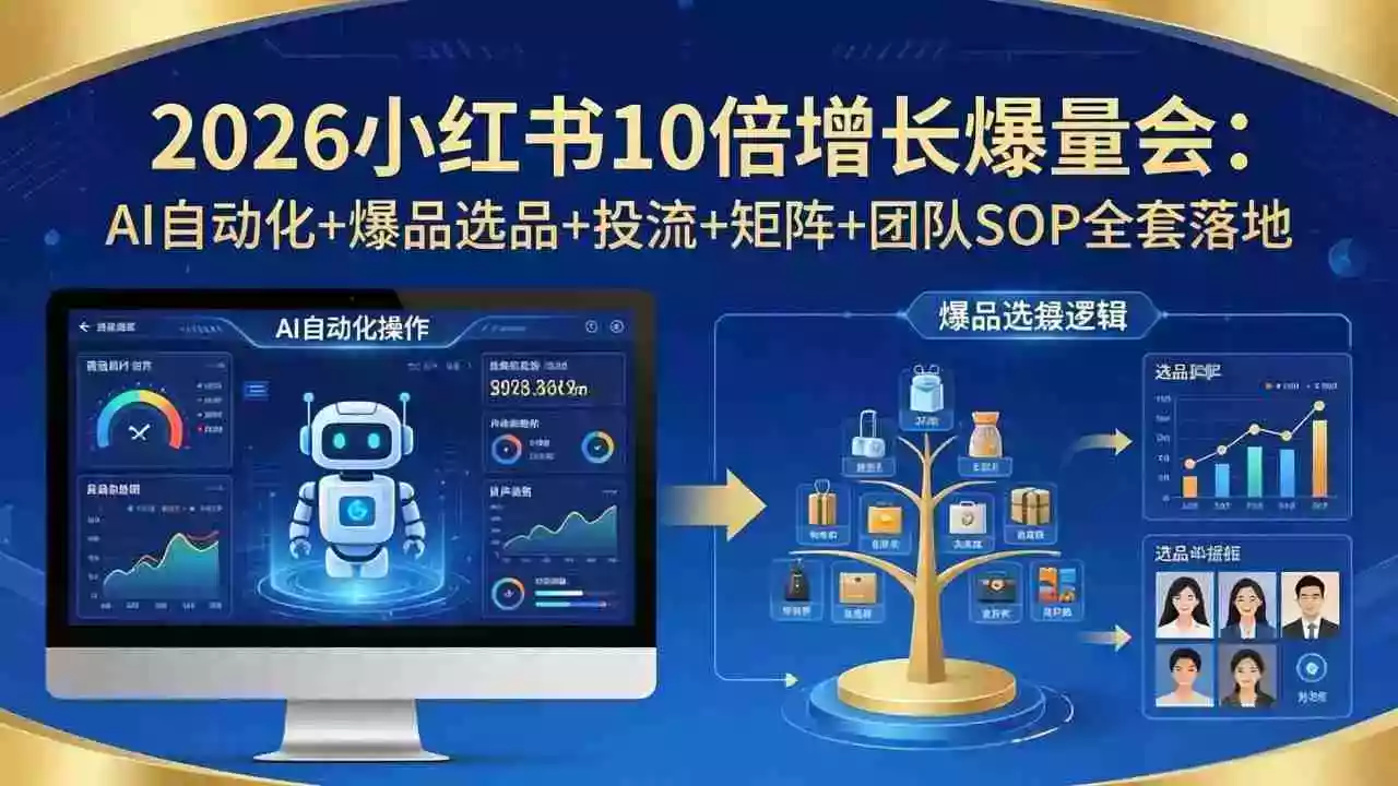 (17964期)2026小红书10倍增长爆量会:AI自动化+爆品选品+投流+矩阵+团队SOP全套落地