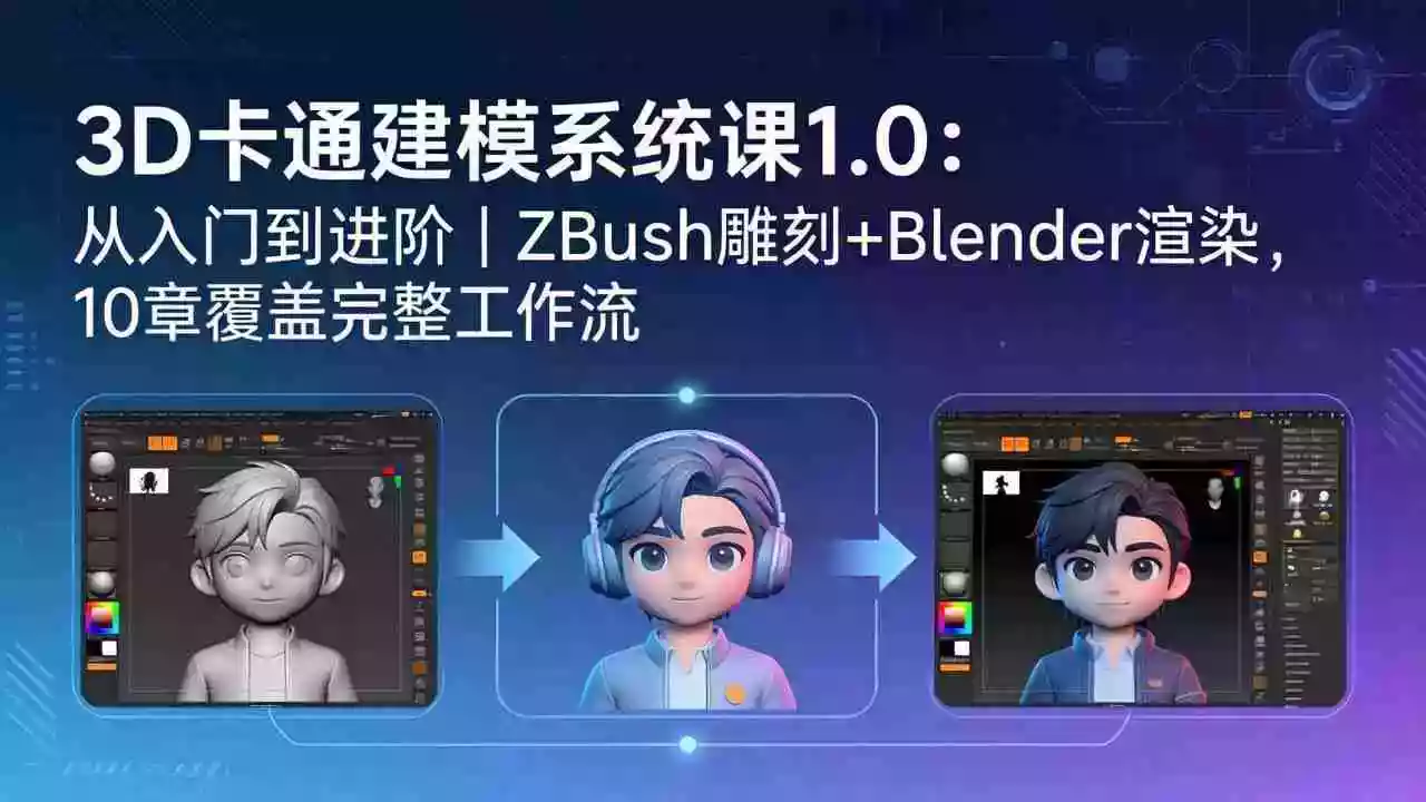 3D卡通建模系统课1.0：从入门到进阶｜ZBrush雕刻+Blender渲染，10章覆盖完整工作流
