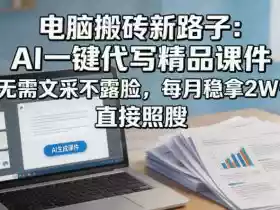 电脑搬砖新路子:AI一键代写精品课件,无需文采不露脸,每月稳拿2W+,直接照搬