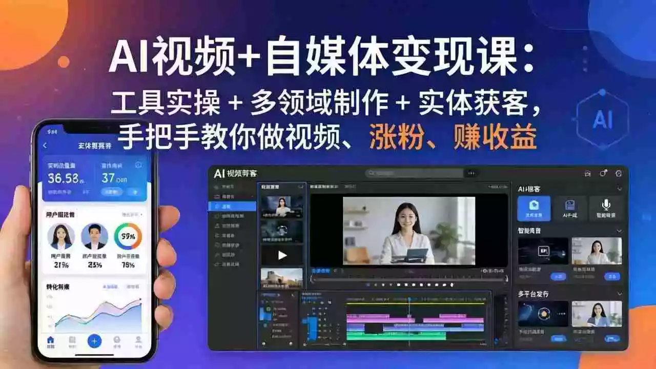 (17891期)AI视频+自媒体变现课:工具实操 + 多领域制作 + 实体获客,手把手教你做视频、涨粉、赚收益