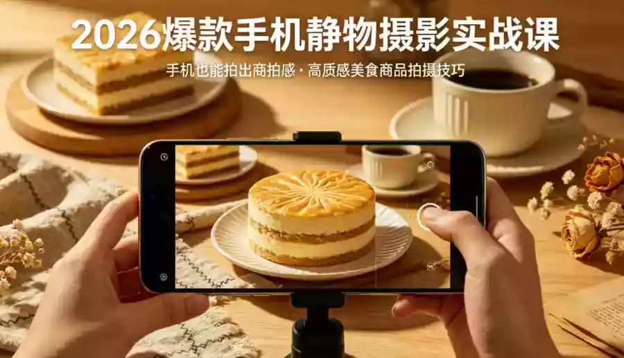 2026爆款手机静物摄影实战课,手机也能拍出商拍感,学会拍出高质感美食商品