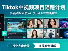 某大佬的Tiktok中视频项目陪跑,涵盖TK各个赛道玩法教学,从0到1出海賺美金
