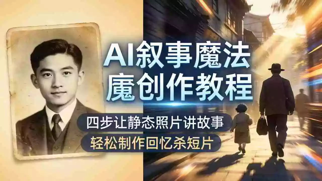 AI叙事魔法创作教程，四步让静态照片讲故事，老照片修复加动态特效，轻松制作回忆杀短片