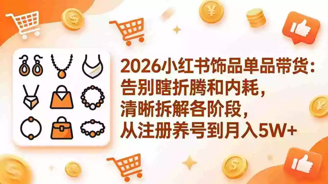(17861期)2026小红书饰品单品带货:告别瞎折腾和内耗,清晰拆解各阶段,从注册养号到月入5W+