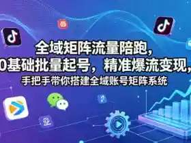 全域矩阵流量陪跑,0基础批量起号,精准爆流变现,手把手带你搭建全域账号矩阵系统