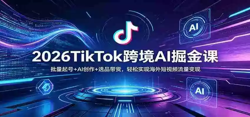 2026TikTok跨境AI掘金课:批量起号+AI创作+选品带货,轻松实现海外短视频流量变现