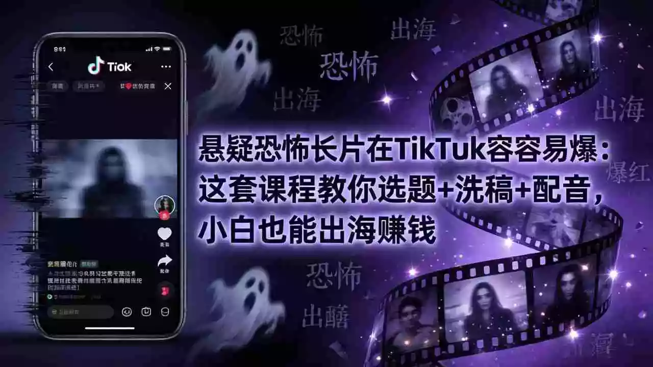 悬疑恐怖长片在TikTok最容易爆:这套课程教你选题+洗稿+配音,小白也能出海赚钱
