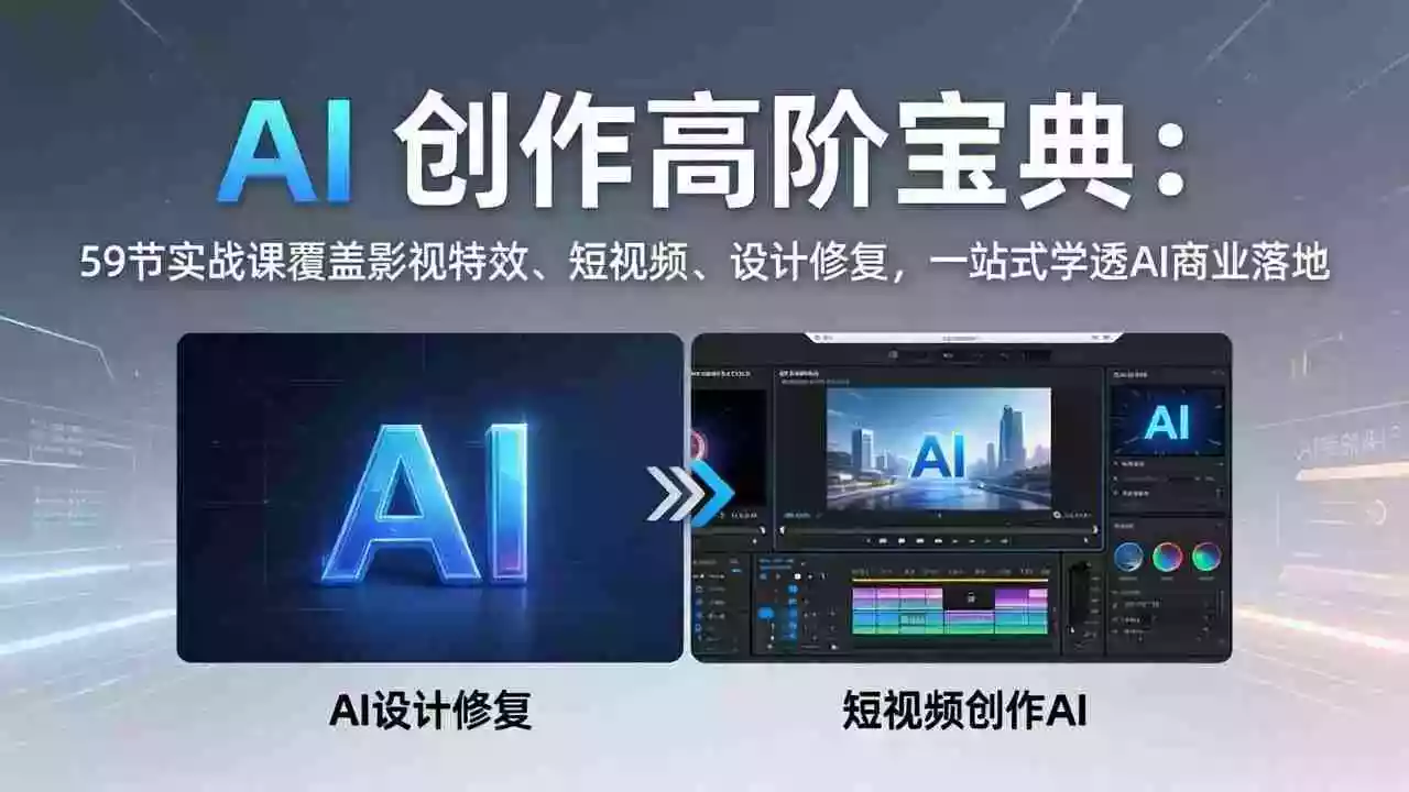 (17887期)AI 创作高阶宝典:59节实战课覆盖影视特效、短视频、设计修复,一站式学透AI商业落地