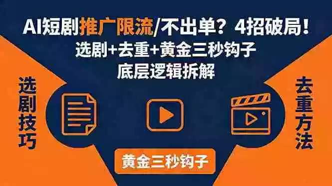 AI短剧推广总被限流、不出单?4招选剧+去重技巧+黄金三秒钩子,手把手拆解底层逻辑