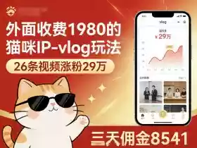 外面收费1980的猫咪IP-vlog玩法,26条视频涨粉29W,三天佣金8541