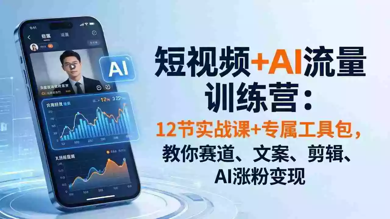 短视频+AI流量训练营:12节实战课+专属工具包,教你赛道、文案、剪辑、AI涨粉变现