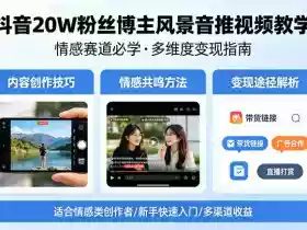 抖音20W粉丝博主风景音推视频教学,情感赛道必学,各种变现途径