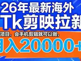 26年最新海外tk拉新掘金,蓝海项目,会手机剪辑就可以做,月入2w+【揭秘】