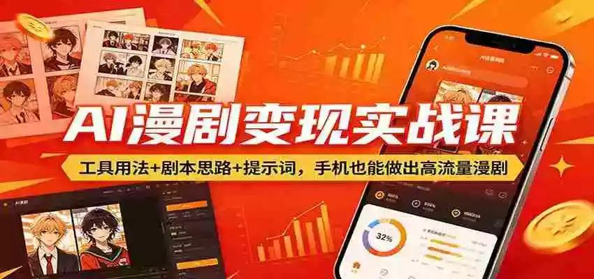 AI漫剧变现实战课:工具用法+剧本思路+提示词,手机也能做出高流量漫剧