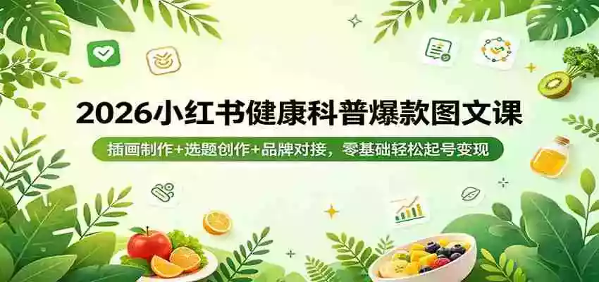 2026小红书健康科普爆款图文课:插画制作+选题创作+品牌对接,零基础轻松起号变现