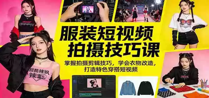 服装短视频拍摄技巧课:掌握拍摄剪辑技巧,学会衣物改造,打造特色穿搭短视频