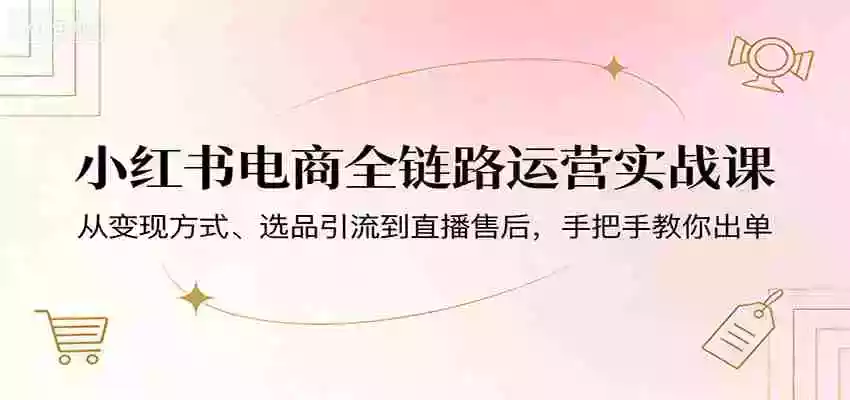 小红书电商全链路运营实战课:从变现方式、选品引流到直播售后,手把手教你出单