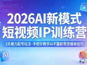 2026AI新模式短视频IP训练营，3天暴力起号玩法，手把手教学AI不露脸带货爆单技巧