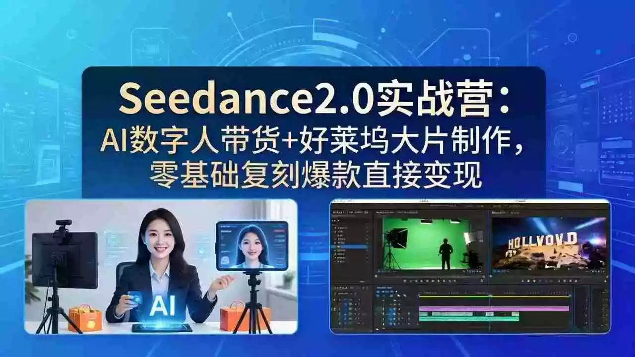 Seedance2.0实战营:AI数字人带货+好莱坞大片制作,零基础复刻爆款直接变现