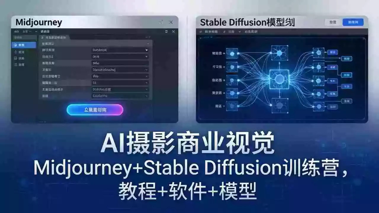 AI摄影商业视觉Midjourney+Stable Diffusion训练营,教程+软件+模型