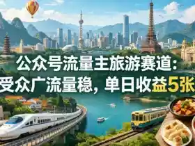 公众号流量主之旅游赛道,受众广+流量稳,平均单日收益5张+